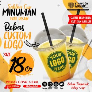 COD Cup dan Sablon 2 Sisi Size 18 Oz Custom Logo Free Desain