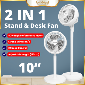 IsEasy 2 in 1 Stand Fan Table Fan Height Adjustable Standing Fan Desk Fan 10 Inch Air Circulator Fan Ultra Strong Wind 3 Blades Cooling Fan