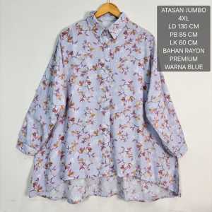Atasan Kemeja Jumbo Wanita Ld 130 Cm Motif Bunga Kekinian