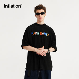 INFLATION brand contrasting texture towel cloth embroidered T-shirt for spring/summer 2024 new loose and trendy brand letter short sleeved men