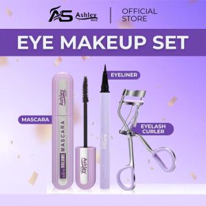 Ashley Shine Eye Makeup Set Mascara + Eyeliner + Eyelash Curler Waterproof Smudge-Proof Long Lasting Volumizing Curling Complete Eye Cosmetic Kit