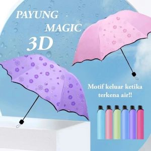 Payung Lipat Premium 3D Magic Umbrella Anti UV Elegan Stylish Tahan Panas Hujan Ringan Portable