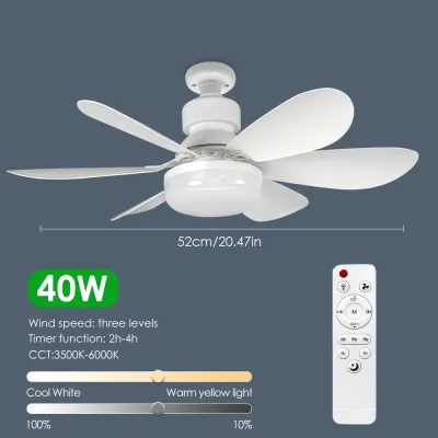 E27 Ceiling Fan Light 30W/40W Silent 5 Blade 3 Speed LED Fan Bulb 3 Color Dimmable with Remote Control Timer