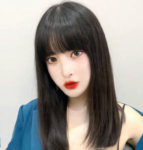 TSE Tóc Giả Dài Thẳng Với Tóc Mái Bằng Không Khí Hoạt Hình Tóc Giả Tự Nhiên Và Cổ Điển Thời Trang Màu Đen Cho Nữ 40Cm