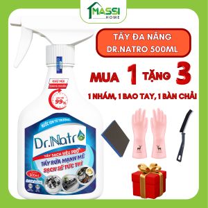 Chai tẩy rửa Đa Năng Dr Natro 500 ml Tẩy Dầu Mỡ Nhà Bếp Tẩy Cặn Can Xi Tẩy Gạch Bị Ố Tẩy Gạch Nhà Tắm Làm Sạch Đồ Da Tẩy Rỉ Sắt Tẩy Trắng Nhựa Nước Lau Kính Lau Đồ Gỗ Làm Sạch Đồ Gỗ [Tặng 2 Khăn+1 Bàn Chải+ 1 Nhám]