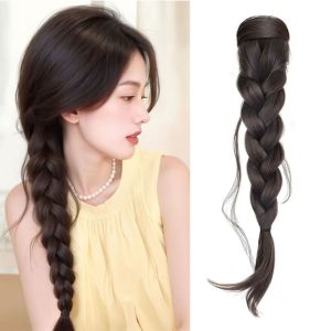 COOLCELLS 15 inch Tóc đuôi ngựa tết xương cá Dài Kẹp tóc kiểu móng vuốt Tóc đuôi ngựa tết thủ công Phụ kiện tóc Tự nhiên Tóc giả tết xoắn dành cho phụ nữ