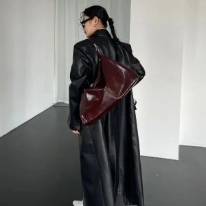 Burgundy Womens Tote Bag Aesthetic Vintage Fashion Advanced Leather Shoulder Bag Autumn and Winter Large Capacity Handbag bolsa2026