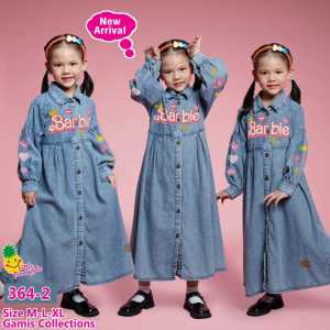 little pineaple gamis dress jeans anak bordir Jiya 2-5tahun