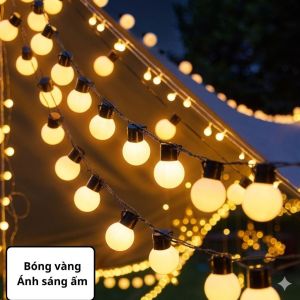 Đèn LED Dây Năng Lượng Mặt Trời 10 mét Chống Nước Bóng Tròn Lớn Trang Trí ngoài trời Gian Hàng Chợ Đêm Camping Cực Chill
