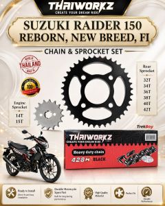 SUZUKI RAIDER 150 REBORN/NEW BREED/FI THAIWORKZ CHAIN & SPROCKET SET MADE IN THAILAND - (G and J)