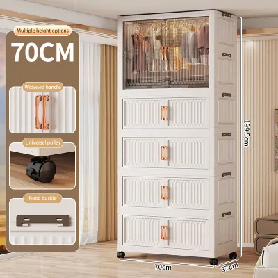 70/80CM Width Large Folding Storage Cabinet Wardrobe Household Almari Baju Plastik Cabinet Storage Box with Wheels