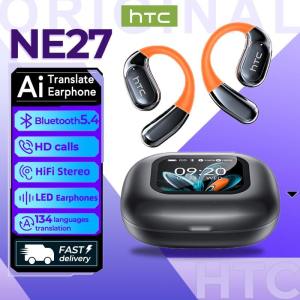 HTC NE27 Al Smart Real-Time Translation Wireless Earphones Bluetooth 5.4  Two-way translation 134 languages  With LED Touch Screen Business Earbuds with Mic Waterproof IPX5