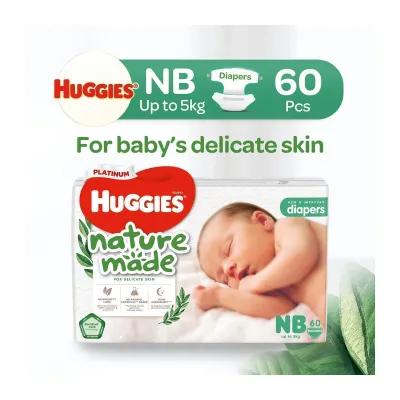 Huggies Platinum Naturemade NB NewBorn 60s Tape Diapers (Packaging may vary)