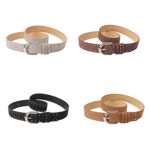 Stylish Adjustable PU Leather Waist Belt For Women Casual Outfit Solid Color Simple Belt Studded Accents