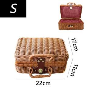 Retro Rattan Suitcase Portable Woven Gift Box Cosmetic Storage Box Wicker Rattan Picnic Laundry Baskets Home Storage