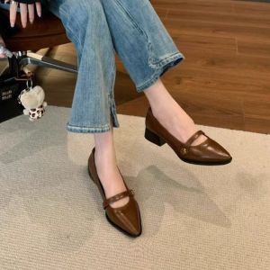 [Free Shipping] Retro Camellia Pointed-Toe Pumps Elegant Single-Strap Shallow-Toe Chunky Heel High Heels For Women Other Styles