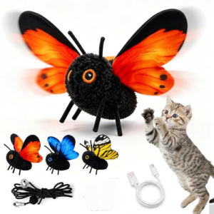 KEBIDU Realistic Flapping Butterfly Cat Toy Soft Plush Body Intelligent Induction Electric Moving Bug Kitten Hun-ting Instinct Training Toy
