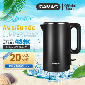 Ấm Đun Nước Siêu Tốc - Bình Đun Nước Siêu Tốc Damas DK-6018B - Dung Tích 1.8L - Thiết Kế 3 Lớp Vỏ Ruột Inox 304 Chuẩn An Toàn Sức Khỏe - Công Suất Lớn 1500W - Hàng Chính Hãng - Damas Official Store