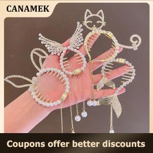 【 CANAMEK 】 Elegant Hair Claw Pill Head Ponytail Buckle Ponytail Buckle Pearl Rhinestone Pearl Tassel Shark Clip Hairband Hair Clip Headdress