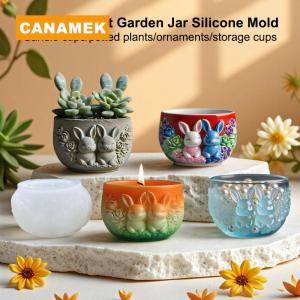 【CANAMEK】 Lovely Bunny Flower Pattern Silicone Mold Candle Aromatherapy Cup Flower Pot Gypsum Mold DIY Craft Moulds Reusable Handmade Tool