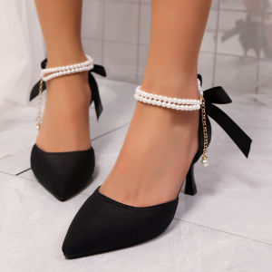 [Free Shipping] Womens 2025 New Fashionable Bowknot High Heels with Ankle Strap Hollowed-Out Pointed Toe Elegant Sandals for Women