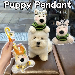 West Highland Puppy Pendant Keychain 13cm Plushie Hand-Knitted Stuffed Toys Cute Dressed Dog Doll