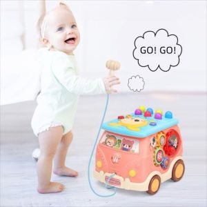 RANG Puzzle Fun Bus Toys 12 In 1 Multifunction Touch Childrens Music Toys Kids Toy Busy Musical Bus Infant
