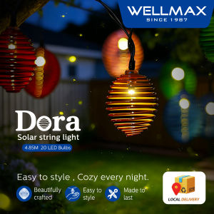 WELLMAX Solar String Light Outdoor Waterproof Warm White Led Creative Fairy Lights Hanging For Garden Patio Yard 4.85M 8 Pre-set Modes Christmas Party Decoration Light