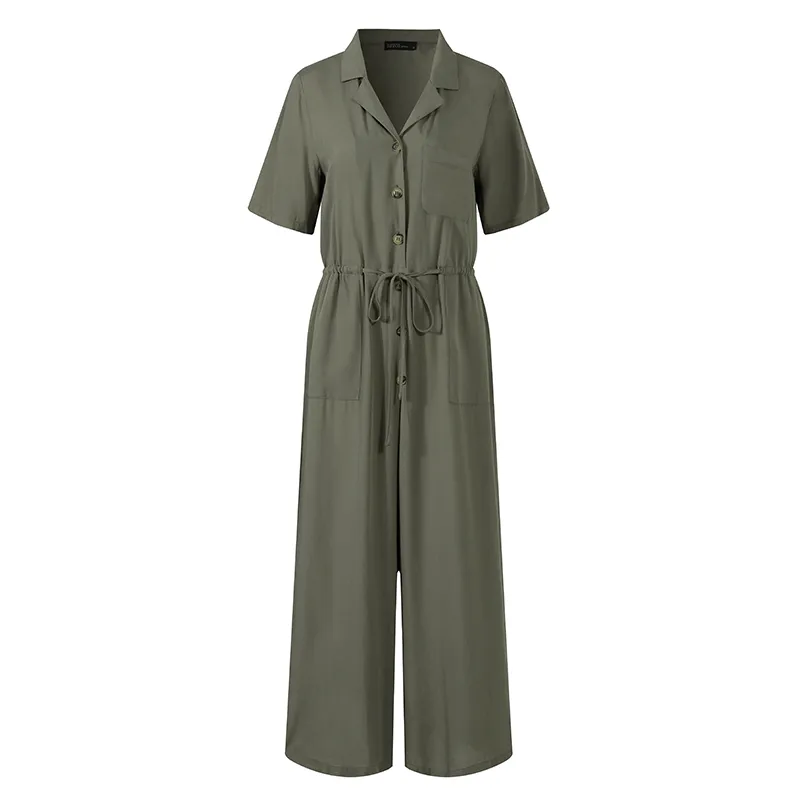 Fancystyle ZANZEA Women Wide Leg Playsuit Romper Overalls Plus