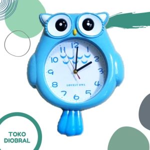 Jam Dinding Anak Karakter Owl Burung Hantu warna Biru