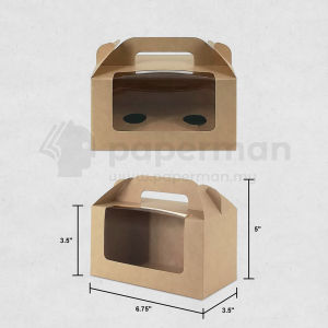 Store Age [10pcs] L Shape Window with Handle Food Grade Brown Kraft Cake Box Pastry Box Full Moon Box