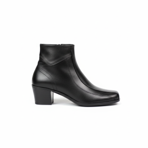 LIKA Glory High Ankle Boots Kulit Asli Hitam Square Toe dengan Ujung Datar dan Hak 5 Cm untuk Kerja Formal dan Kasual