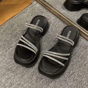 [Free Shipping] 2026 New Summer Rhinestone Height-Increasing Sandals for Women Two-Way Wear Slippers Beach Platform Thick-Soled Sandals