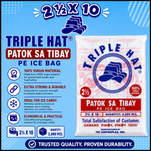 Triple Hat Patok sa Tibay PE Ice Candy Bag Size 2 ½ x 10 Quantity 2000 Pcs