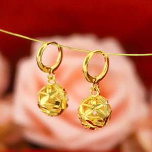 Everhoney 916 Gold Hoop Earring Shining Polished Hollow Gold Ball Drop Earrings for Women Teen Girls