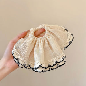 Romantic French Style Lace Wrinkled Mesh Scrunchies Large Size Gentle Ponytail Hair Rope Womens Back of Head Bun Hair Tie