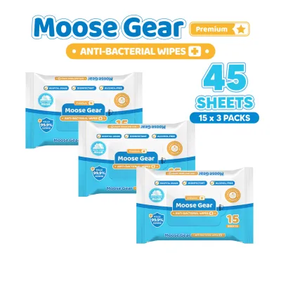 Moose Gear Baby Wipes Premium Antibacterial 45sheets 3PACKS Kills 99.9% Germs Thick & Soft