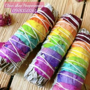 (Tặng vòng Chakra) Xô Thơm  Luân Xa 7 Màu (Chakra Sage) Hỗ Trợ Thiền Định & Tái Tạo Năng Lượng l XÔ THƠM THANH TẨY 7 MÀU