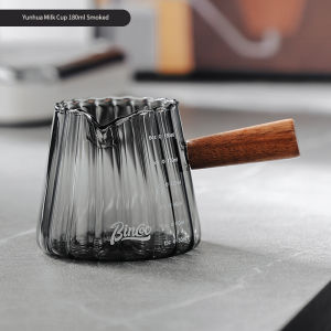 Bincoo Small Glass Milk Cup with Graduated Measuring Cup Espresso Cup Wooden Handle Milk Can Extraction Ounce Cup