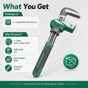 F-Type Right Angle Pipe Wrench Quick Adjustable Dual-Purpose Plumbing Tool for Water Pipes