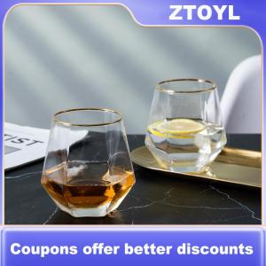 【ZTOYL】 European Style Gold Edged Plastic Hexagonal Household Transparent Whiskey Glass Hexagonal Foreign Wine Glass