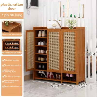 【Lifetime Warranty】Shoe Rack Bamboo Shoe Cabinet With Door Shoe Organizer 6/7/8 Layers Wooden Shoes Storage