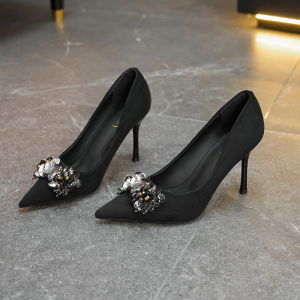 YUCHEN 3.54 inches  Heels for Women With Pumps Ladies Stiletto Black Elegant Crystal Pointed Toe High Heeled Shoes