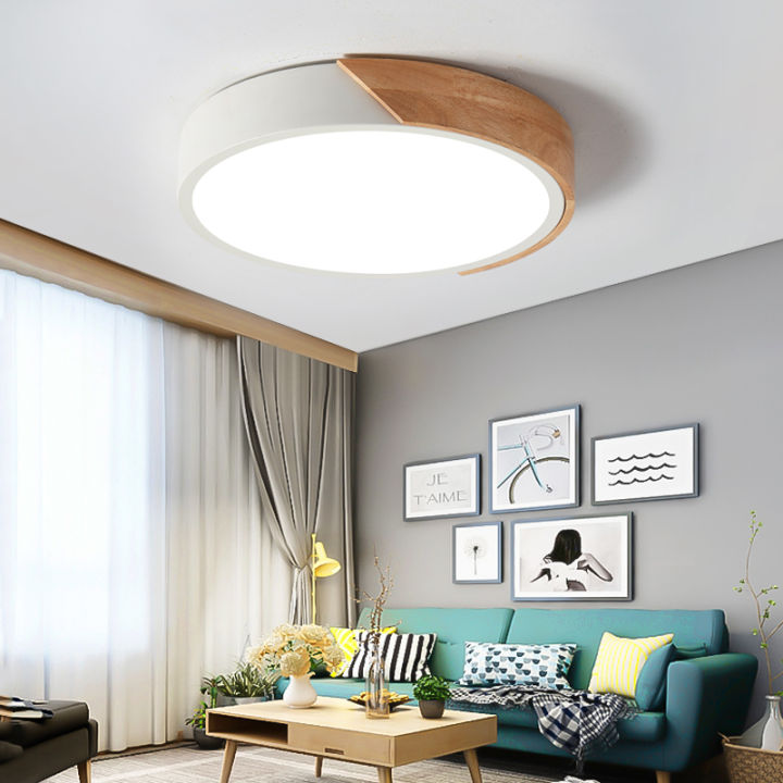 18/27W Remote Control Dimming Tricolor Ceiling Light Modern LED Ultra Thin Lamp Wooden Lighting
