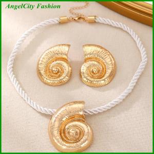 AngelCity Fashion Store Fashionable Summer Vacation Ocean Conch Ear Studs Necklace For Women Trendy Beach Party Exaggerated Bohemian Jewelry Earrings