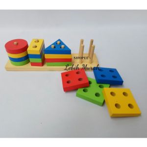 APE Basic shape Mainan Edukasi Anak 4/4 5/4 6/4 Timbangan Balok Kayu Geometri Montessori Toy