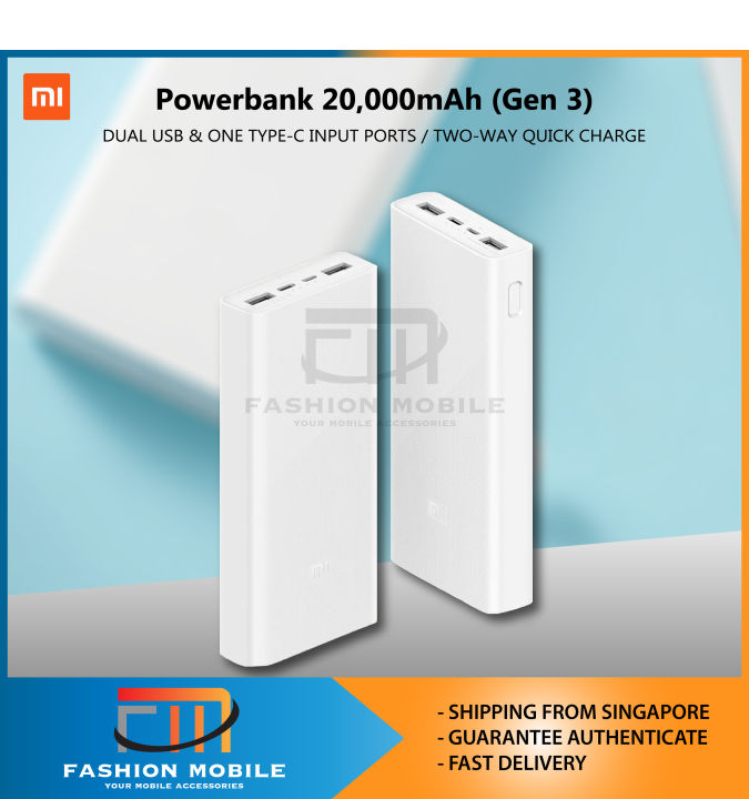 Xiaomi Mi 20000mAh Gen 3 Power Bank Xiaomi Powerbank USB-C Two Way ...