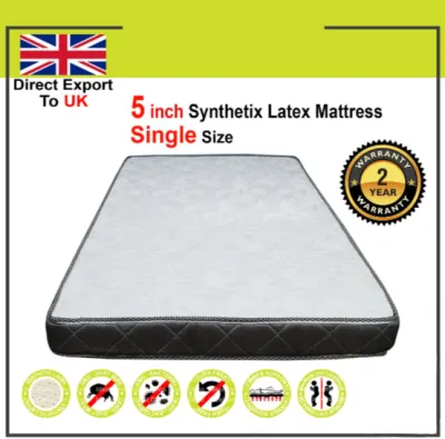 Synthetic Latex (SINGLE Size) 5 Inch Mattress / Tilam Cooling Top Charcoal Fabric Side Bed