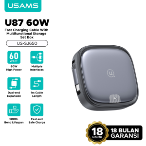 USAMS U87 60W Fast Charging Set Box Multifungsi dengan Kabel Tahan Bend - Warna Space Grey