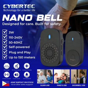 SELF-POWERED Wireless Doorbell CYBERTEC No Battery Required Doorbell | Kinetic Powered Self Powered | 60 Meters | 20 Ring Tones | 3 Levels of Volume | Water Resistant | SelfPowered